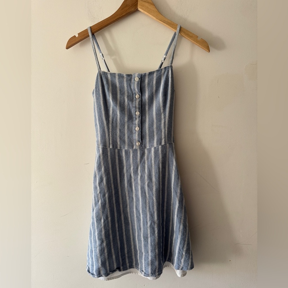 Hollister Blue and White‎ Cotton Linen Blend Mini Dress